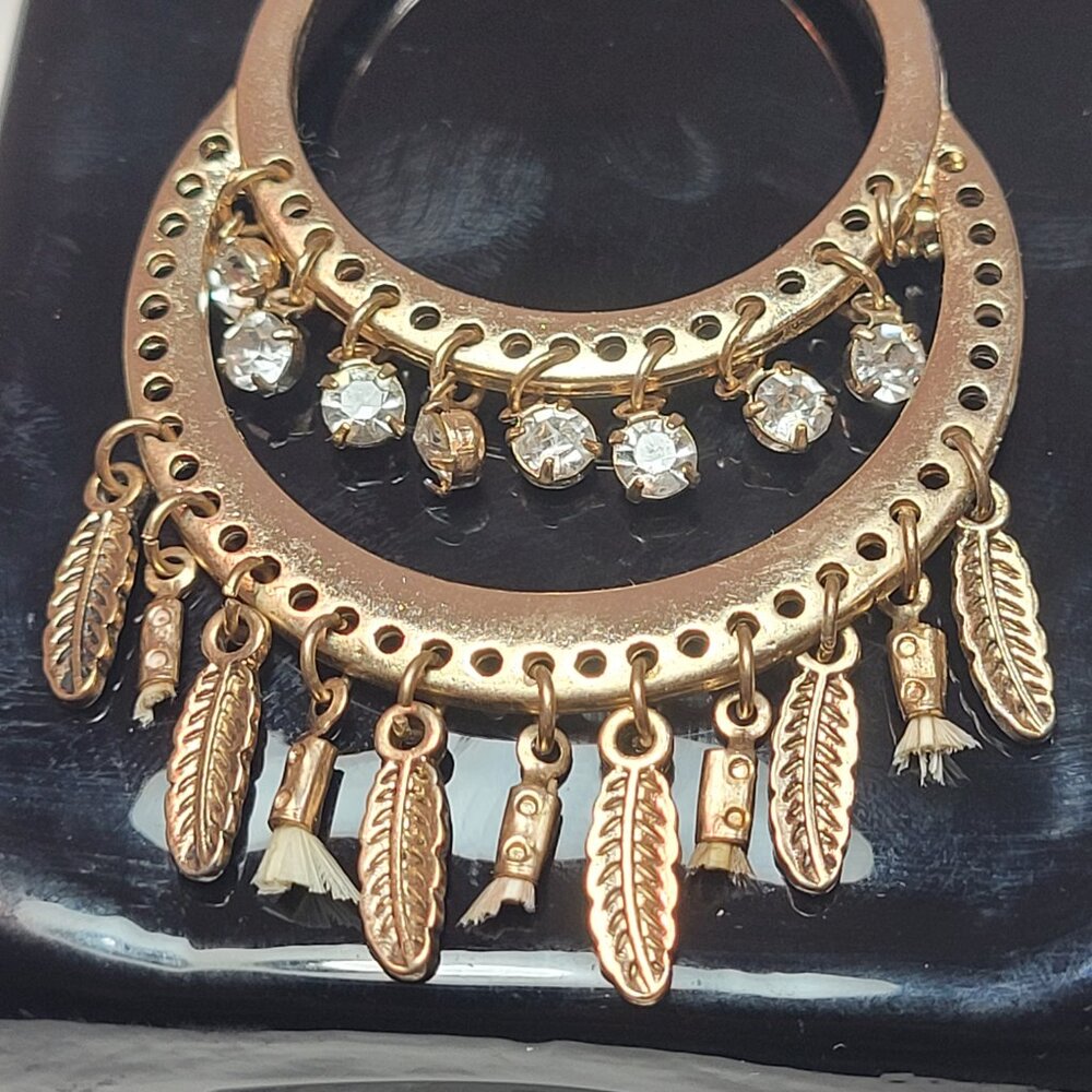 1990 Gold Tone Tassel Statement Necklace 37" Long Boho Fringe Pendant